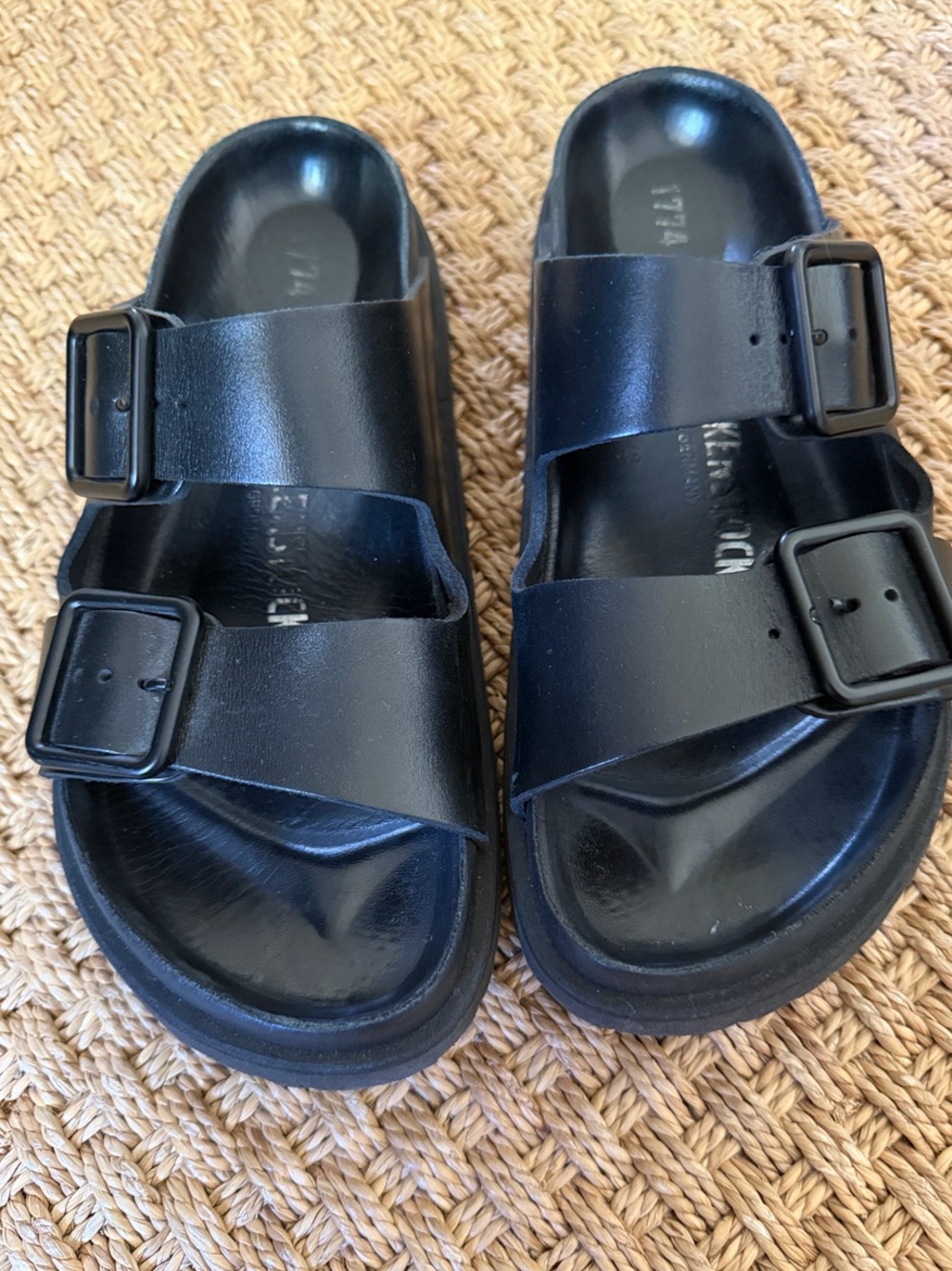 Women’s Black Double-Buckle Slide Sandals